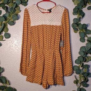 Forever 21 Mustard Yellow Scale Long Sleeve Romper